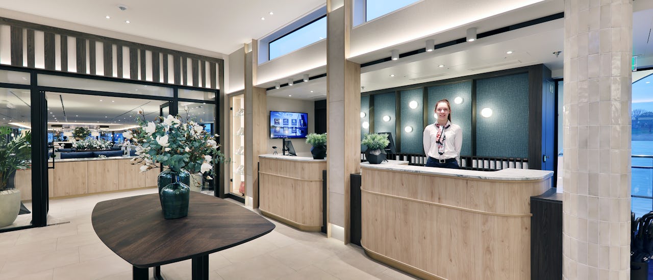 You are welcomed aboard through a welcoming lobby